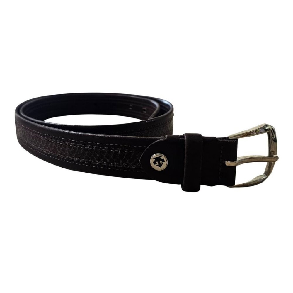 Descente Men's Brown Leather Snake Print Belt 36